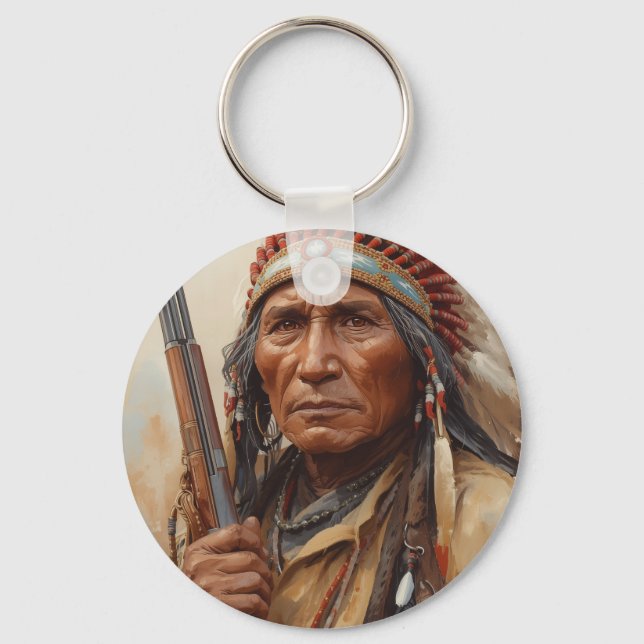 Geronimo Indian Chief Warrior Portrait Keychain (Front)