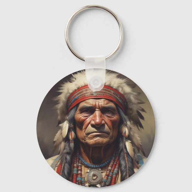 Geronimo Indian Chief Warrior Portrait Keychain (Front)