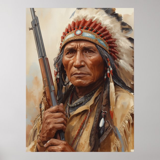 Geronimo Indian Chief Warrior Portrait Poster (Front)