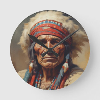 Geronimo Indian Chief Warrior Portrait Round Clock