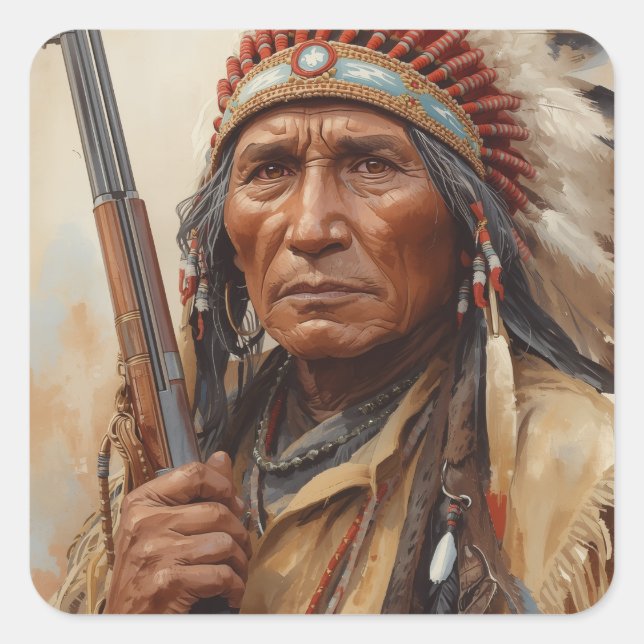 Geronimo Indian Chief Warrior Portrait Square Sticker (Front)