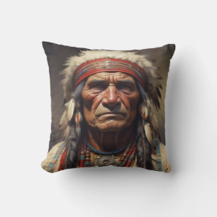 Geronimo Indian Chief Warrior Portrait Throw Pillow