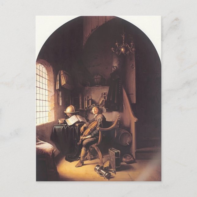 Gerrit Dou- Interior with a Young Violinist Postcard (Front)