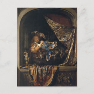 Gerrit Dou- Trumpet Player in front of a Banquet Postcard