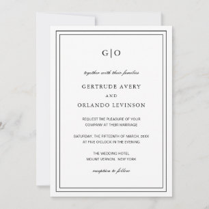 Gertrude Black and White Classic Elegant Wedding Invitation