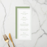 Gertrude Sage Green Classic Elegant Wedding Menu<br><div class="desc">Classic style sage green wedding menu featuring a simple and minimal design with your monogram, names and wedding date at the top along with your menu surrounded by a double border. The fonts alternate between and elegant script, a traditional serif and minimalist sans serif fonts. This menu is great for...</div>