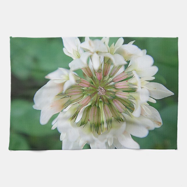 Geschirrtuch weiss-rosa Kleeblume Kitchen Towel (Horizontal)