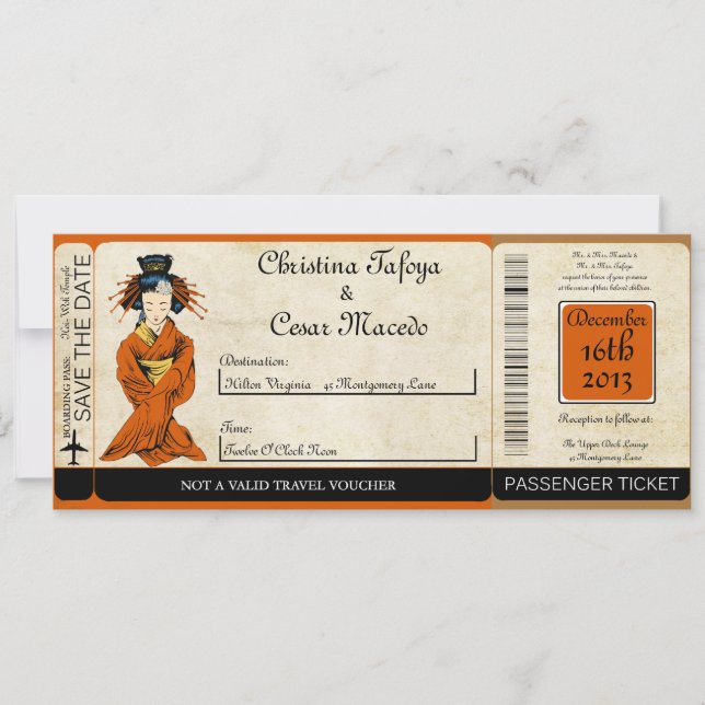 Gesiha Boarding Pass Wedding Invitation (Front)