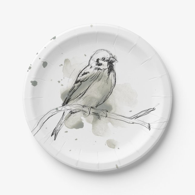 Gestural Bird Study Paper Plate (Front)