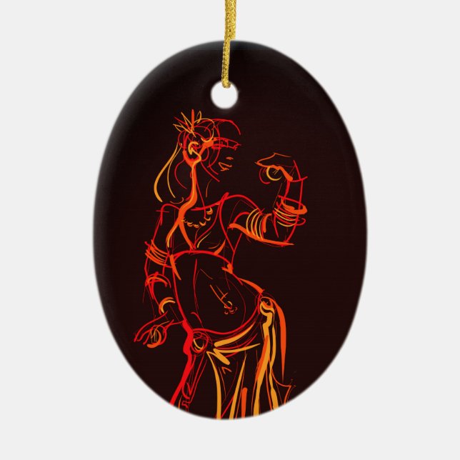 Gesture sketch drawing  tribal fusion bellydancer ceramic ornament (Front)
