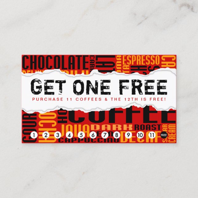 get 1 free COFFEE Loyalty Card (Front)