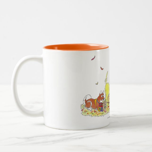 Get A Dog's Life! Falling leaves, Fall mug! Two-Tone Coffee Mug (Left)