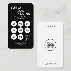 Get A Free Drink Minimal Modern Black White Loyalty Card