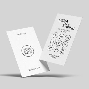 Get A Free Drink  Minimal Modern Black White Loyalty Card