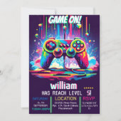 Get boys cool kids gaming level up 5th birthday invitation (Front)