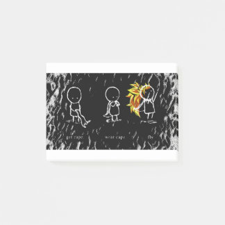 Get cape, wear cape, fly post-it notes