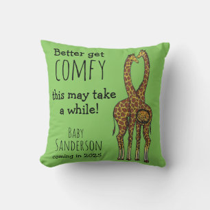 Get Comfy Pregnant giraffe baby announcement Throw Pillow