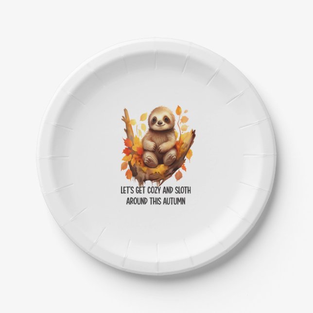 Get Cozy and Sloth Around This Autumn Paper Plate (Front)