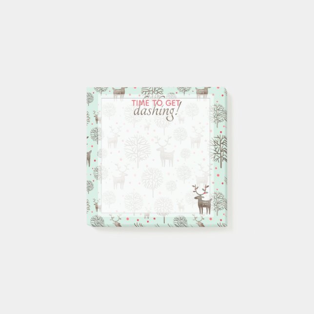 Get Dashing Woodland Reindeer Pattern | Sea Green Post-it Notes (Front)