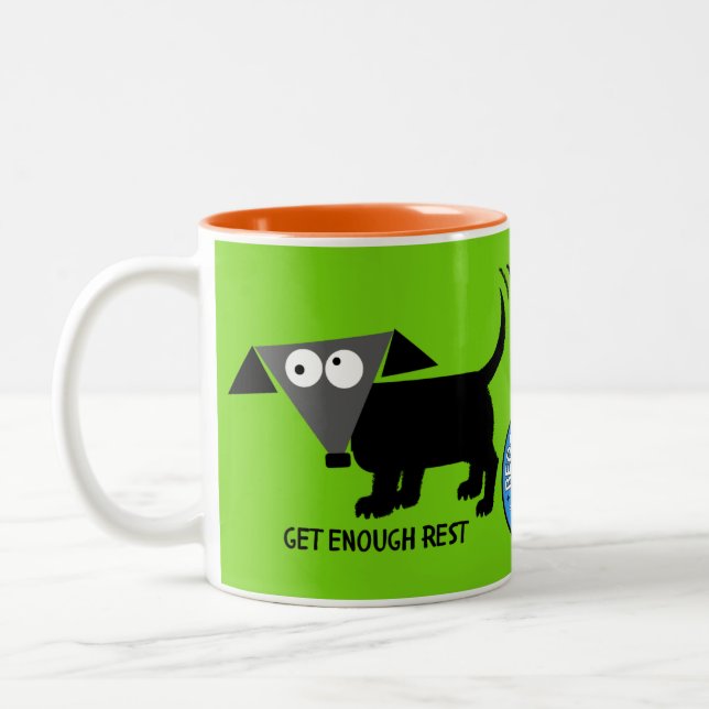 Get Enough Rest. Rego Berto's Tips for Living Life Two-Tone Coffee Mug (Left)