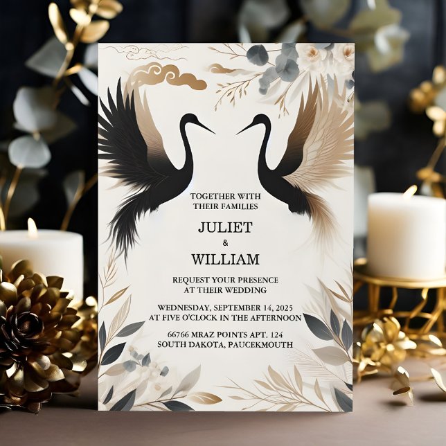 Get Feather Rustic Asian Sky Cloud Crane Wedding Invitation (Creator Uploaded)