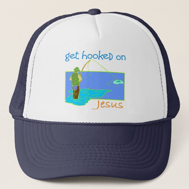Get hooked on Jesus fisherman Trucker Hat (Front)
