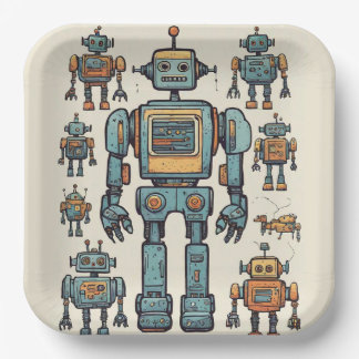 Get in Gear Robot Birthday - Large Robot Paper Plate