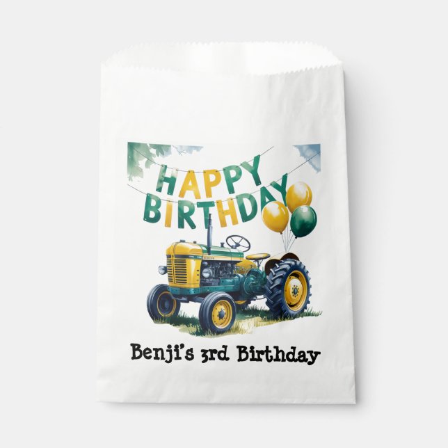 Get In Gear Tractor 3rd Birthday Bash Favour Bag (Front)