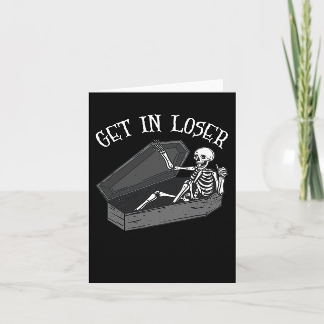 Get In Loser Skeleton In Coffin Halloween Fun Men  Card (Front)