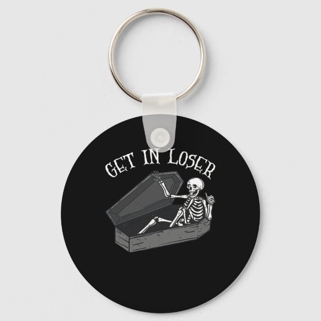 Get In Loser Skeleton In Coffin Halloween Fun Men  Keychain (Front)