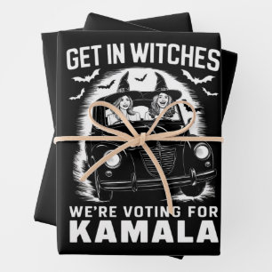Get in Witches We're Voting for Kamala Halloween  Wrapping Paper Sheet