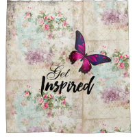 Get Inspired Quote & Pink Butterfly Shabby Collage