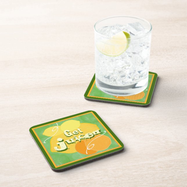 Get Juiced Fruit Coaster Green Border (Right Side)