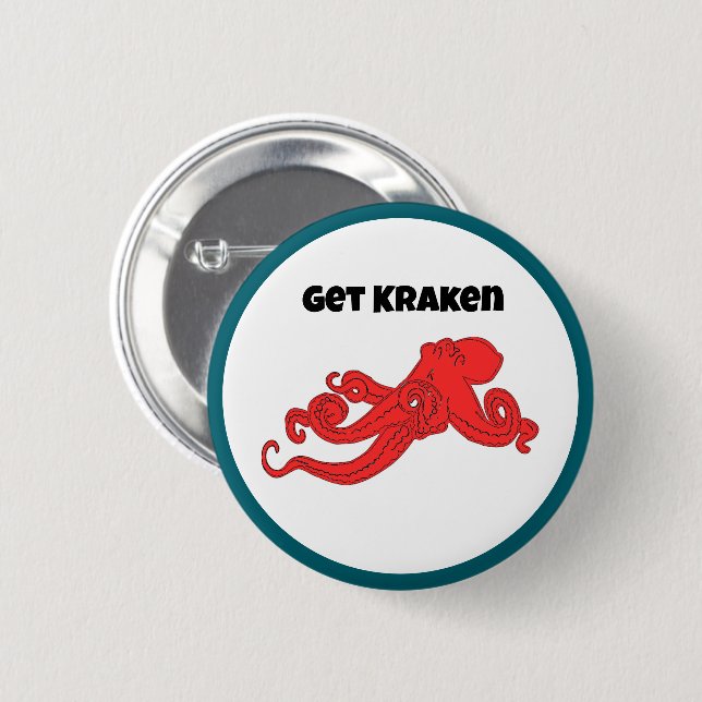 Get Kraken Fun Retro Red Octopus Cartoon 2 Inch Round Button (Front & Back)