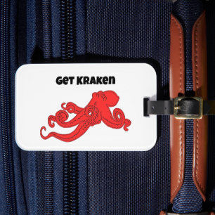 Get Kraken Fun Retro Red Octopus Cartoon Luggage Tag