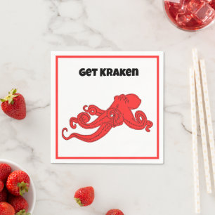 Get Kraken Fun Retro Red Octopus Cartoon Napkin