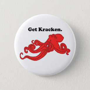 Get Kraken Red Octopus Squid Funny Pun Cartoon 2 Inch Round Button