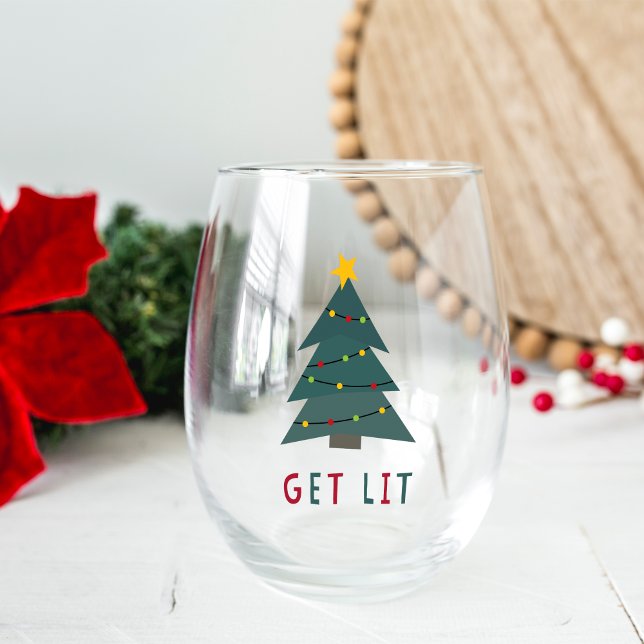 Get Lit | Christmas Stemless Wine Glass (Creator Uploaded)