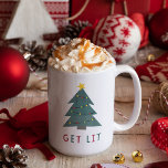 Get Lit | Funny Christmas Two-Tone Coffee Mug<br><div class="desc">Is that really coffee in your mug? Our funny Christmas mug design features "get lit" in festive red and green cutout lettering with a lit Christmas tree illustration topped with a star.</div>