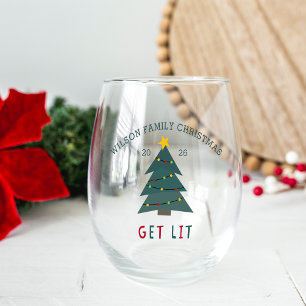 Get Lit Personalized Christmas Stemless Wine Glass