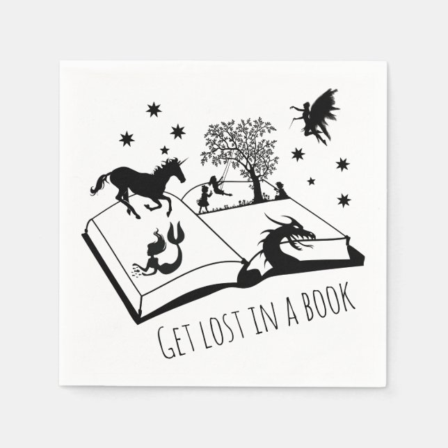 Get Lost in a Book Unicorn Fantasy Napkin (Front)