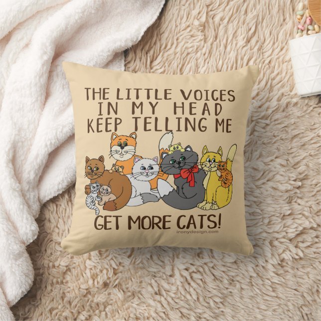 Get More Cats Funny Saying Throw Pillow (Blanket)