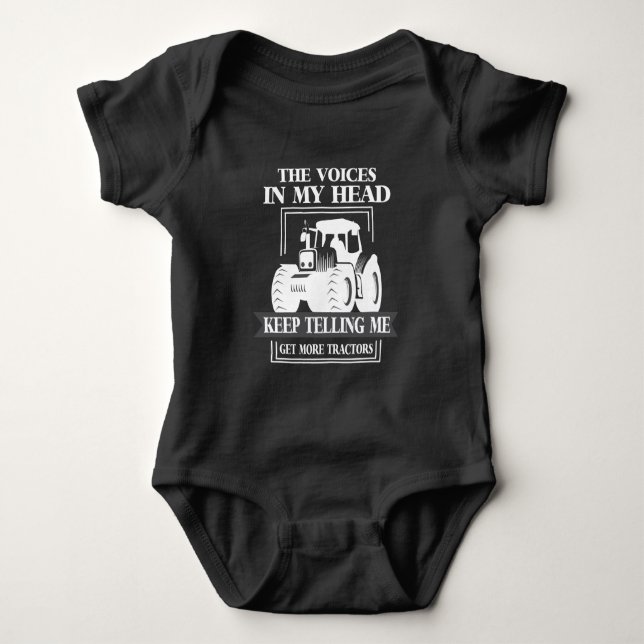 Get More Tractor addicted Farmer Funny Farming Baby Bodysuit (Front)