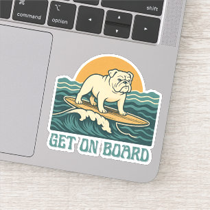 Get On Board Surfer Dog Retro Art -Bulldog Surfing