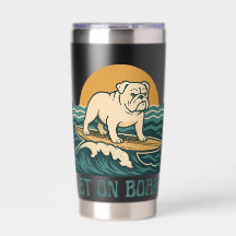 Get On Board Surfer Dog Retro Art -Bulldog Surfing
