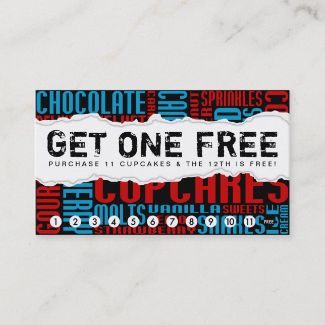 get one free CUPCAKE Loyalty Card (Front)