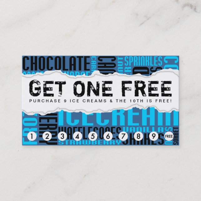 get one free ICE CREAM Loyalty Card (Front)