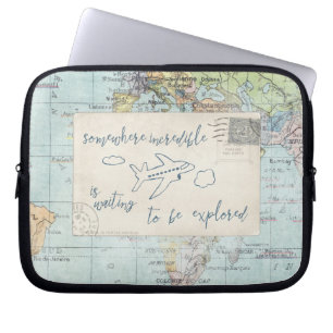 Get out and Explore Quote and Map Laptop Sleeve