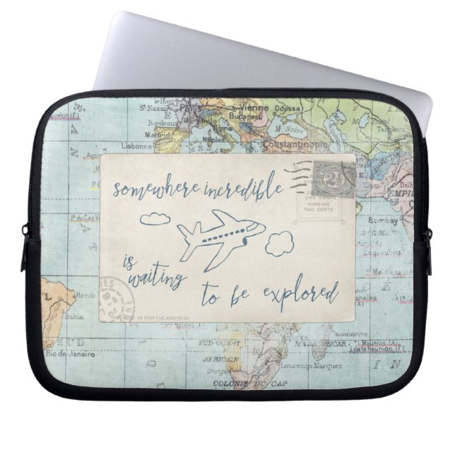 Get out and Explore Quote and Map Laptop Sleeve (Front)