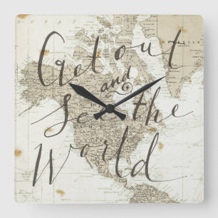 Get Out And See The World Quote Square Wall Clock